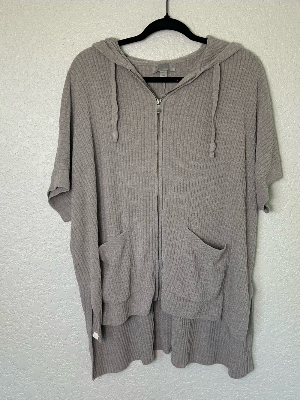 Barefoot Dreams CozyChic Ultra Lite Ribbed Zip Hoodie Short Sleeve Poncho XXS/XS